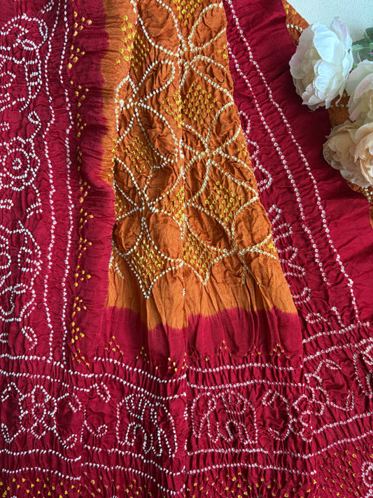 Gajji Rai Dana Ombre Red-Orange-Brown Bandhej Dupatta
