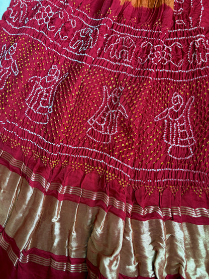 Gajji Rai Dana Ombre Red-Orange-Brown Bandhej Dupatta