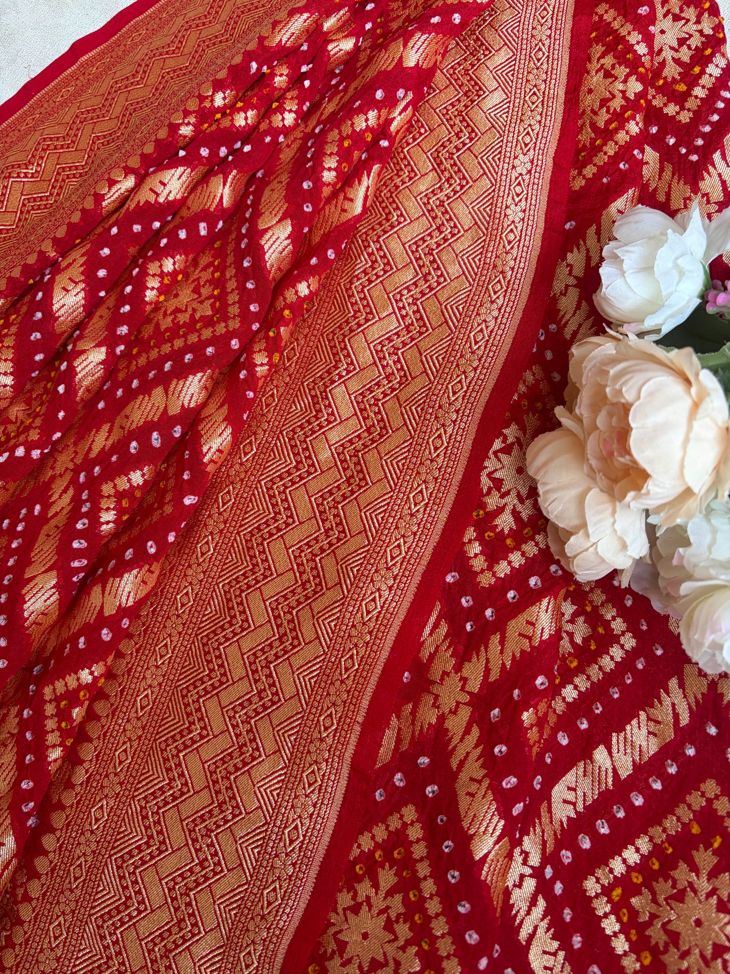 Neemzari Rai Dana Georgette Red Bandhej Dupatta