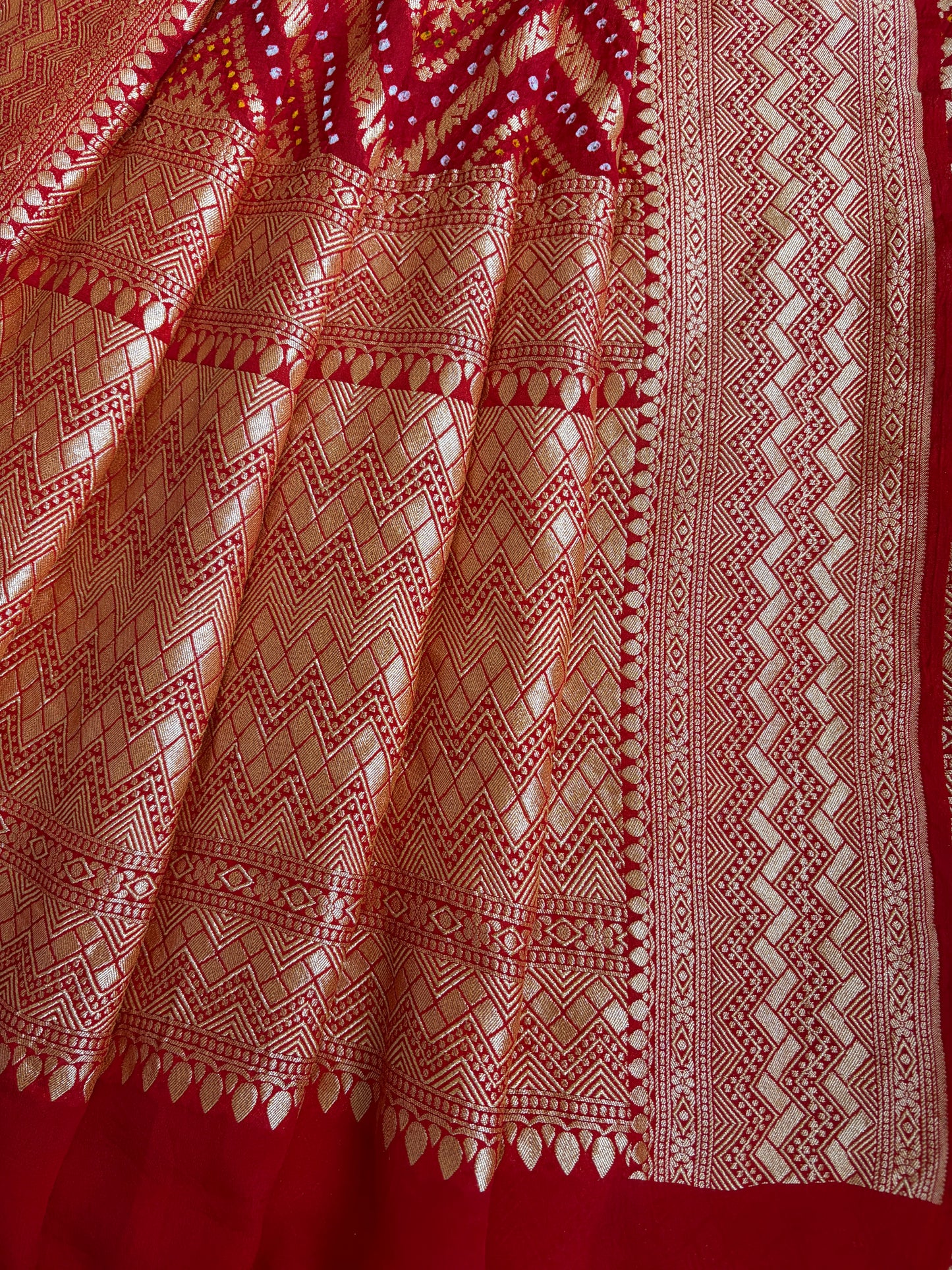 Neemzari Rai Dana Georgette Red Bandhej Dupatta