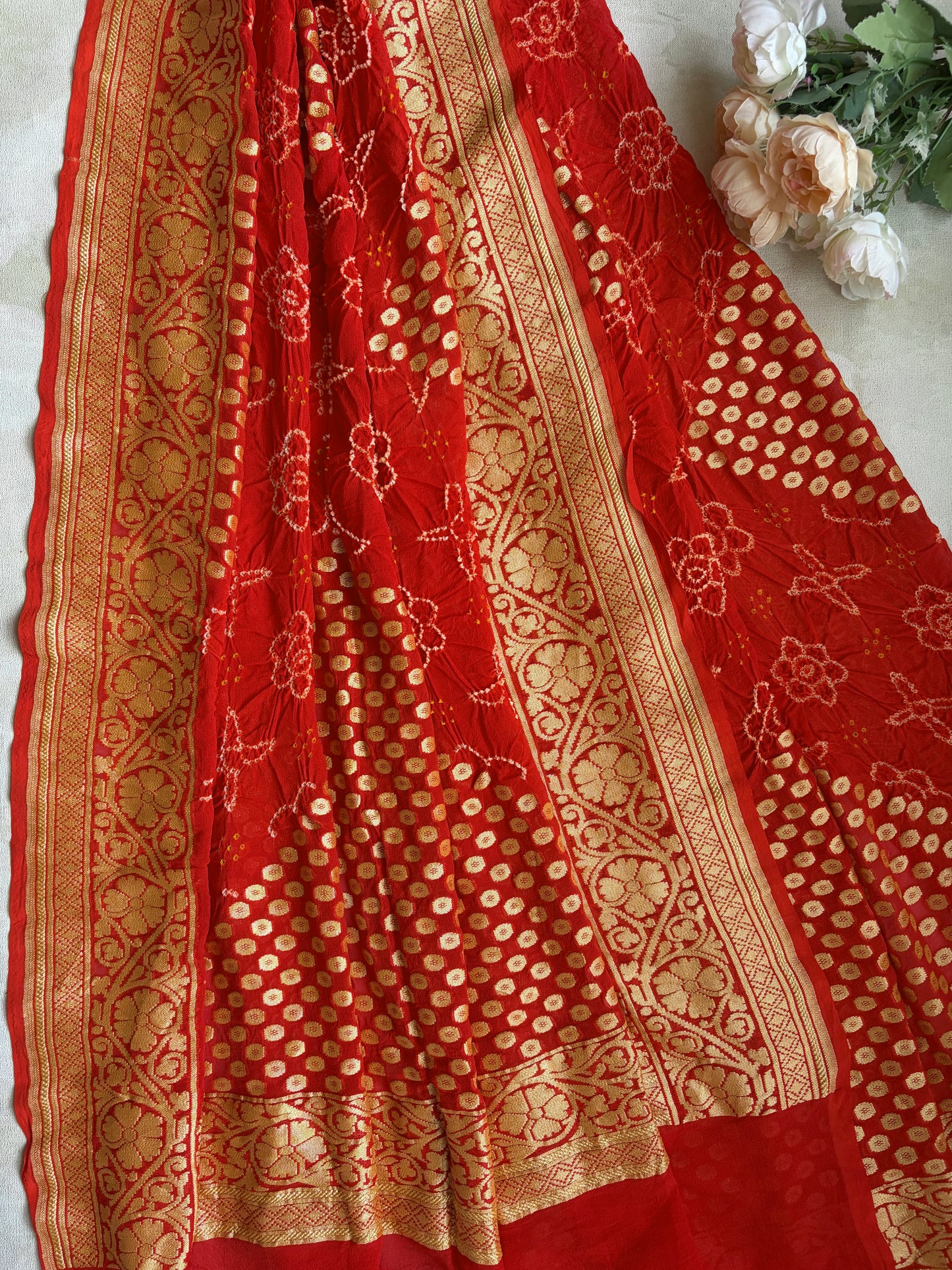 Georgette Rai Dana Orange Bandhej Dupatta