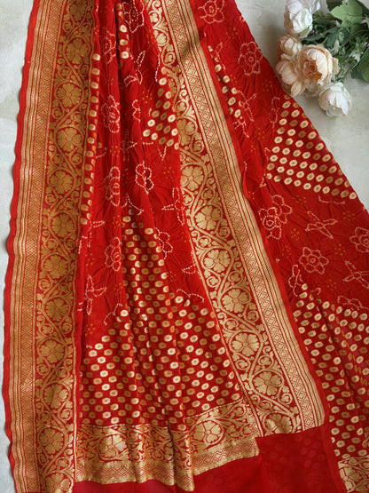 Georgette Rai Dana Orange Bandhej Dupatta