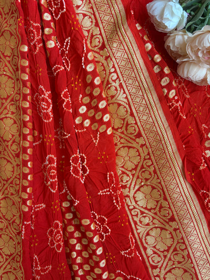 Georgette Rai Dana Orange Bandhej Dupatta