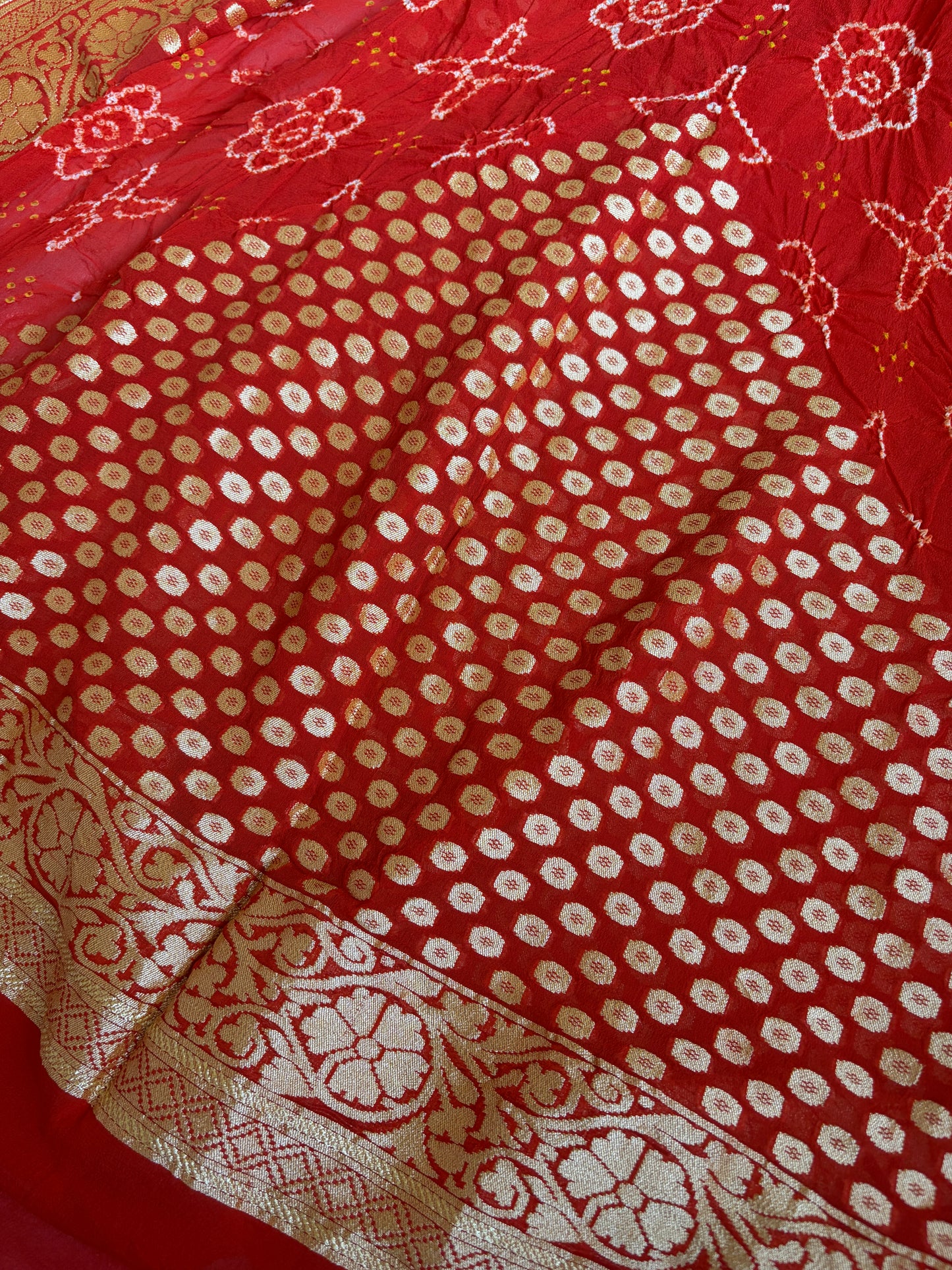 Georgette Rai Dana Orange Bandhej Dupatta