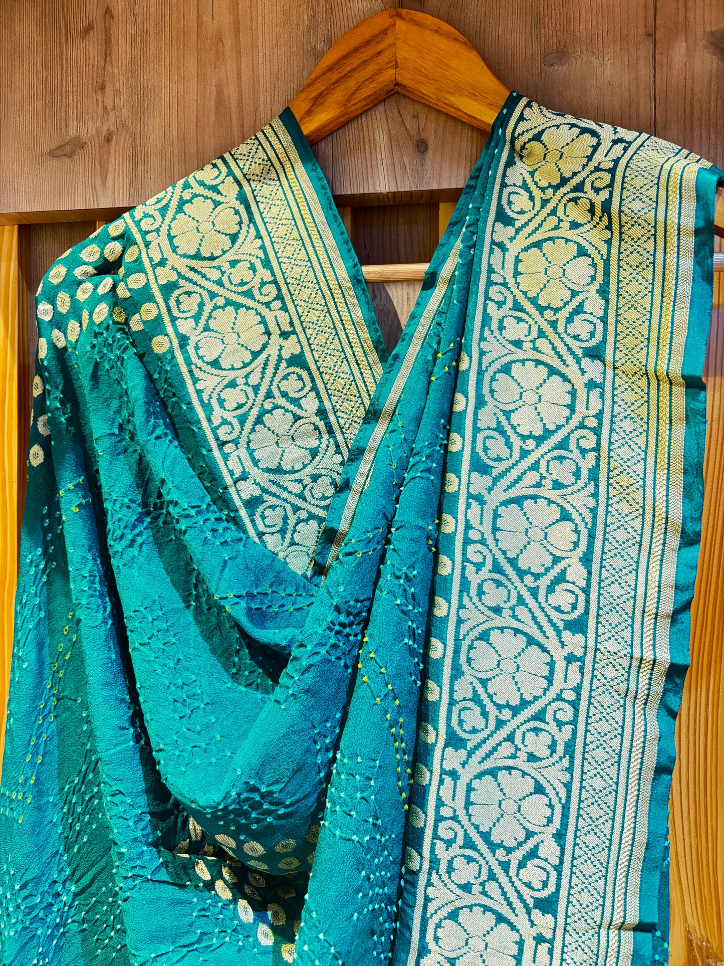 Georgette Rai Dana Teal Bandhej Dupatta