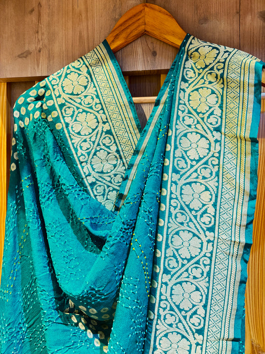 Georgette Rai Dana Teal Bandhej Dupatta