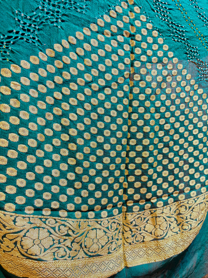 Georgette Rai Dana Teal Bandhej Dupatta