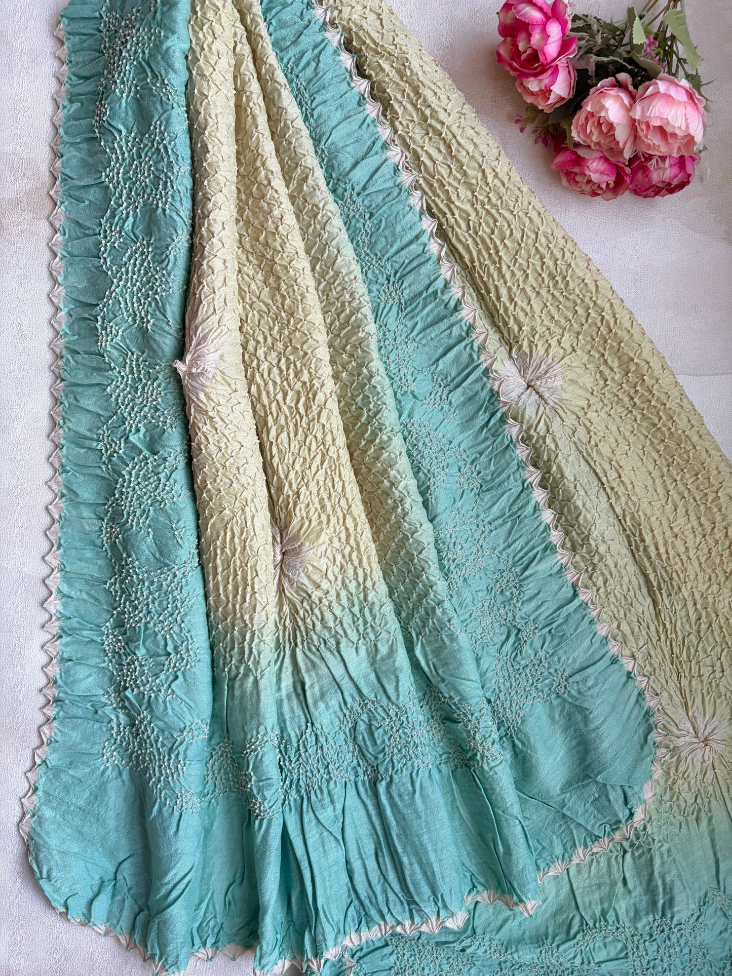 Moonga Ombre Green Bandhej Dupatta