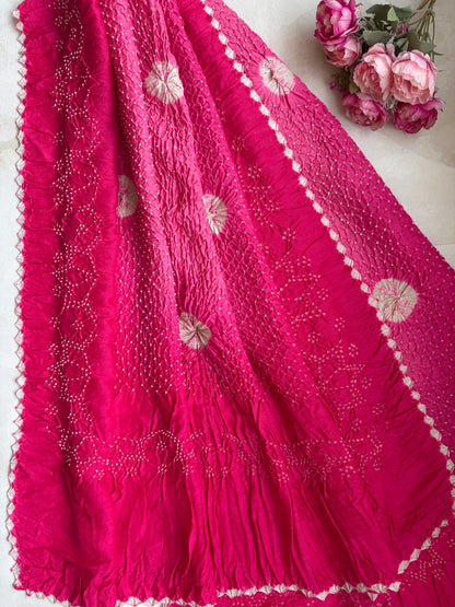 Moonga Ombre Pink Bandhej Dupatta