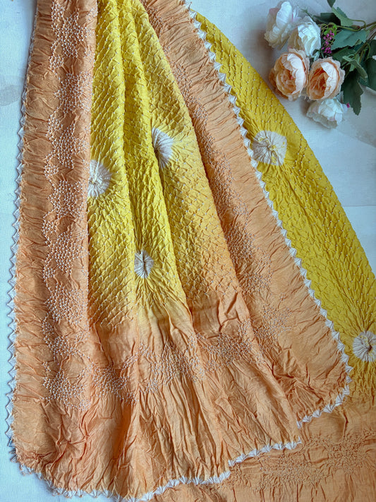 Moonga Ombre Yellow Bandhej Dupatta