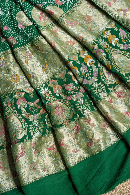 Georgette Figure Boota Meenakari Bandhej Green Dupatta