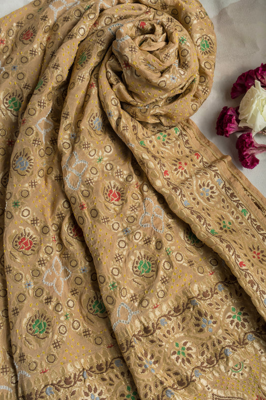 Georgette Patola Rai Dana Tusser Brown Bandhej Dupatta
