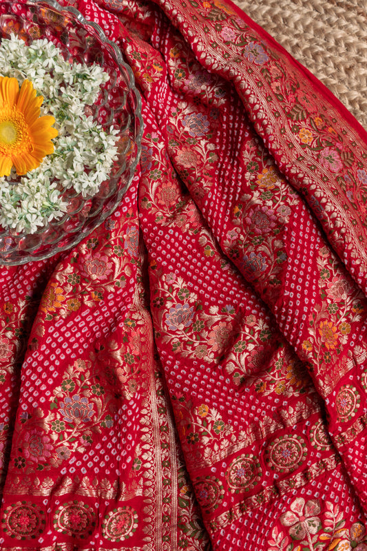Georgette Leheriya Meenakari Red Bandhej Dupatta