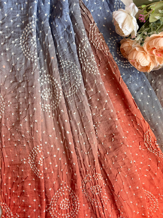 Gajji Rai Dana Ombre Grey Orange Bandhej Dupatta