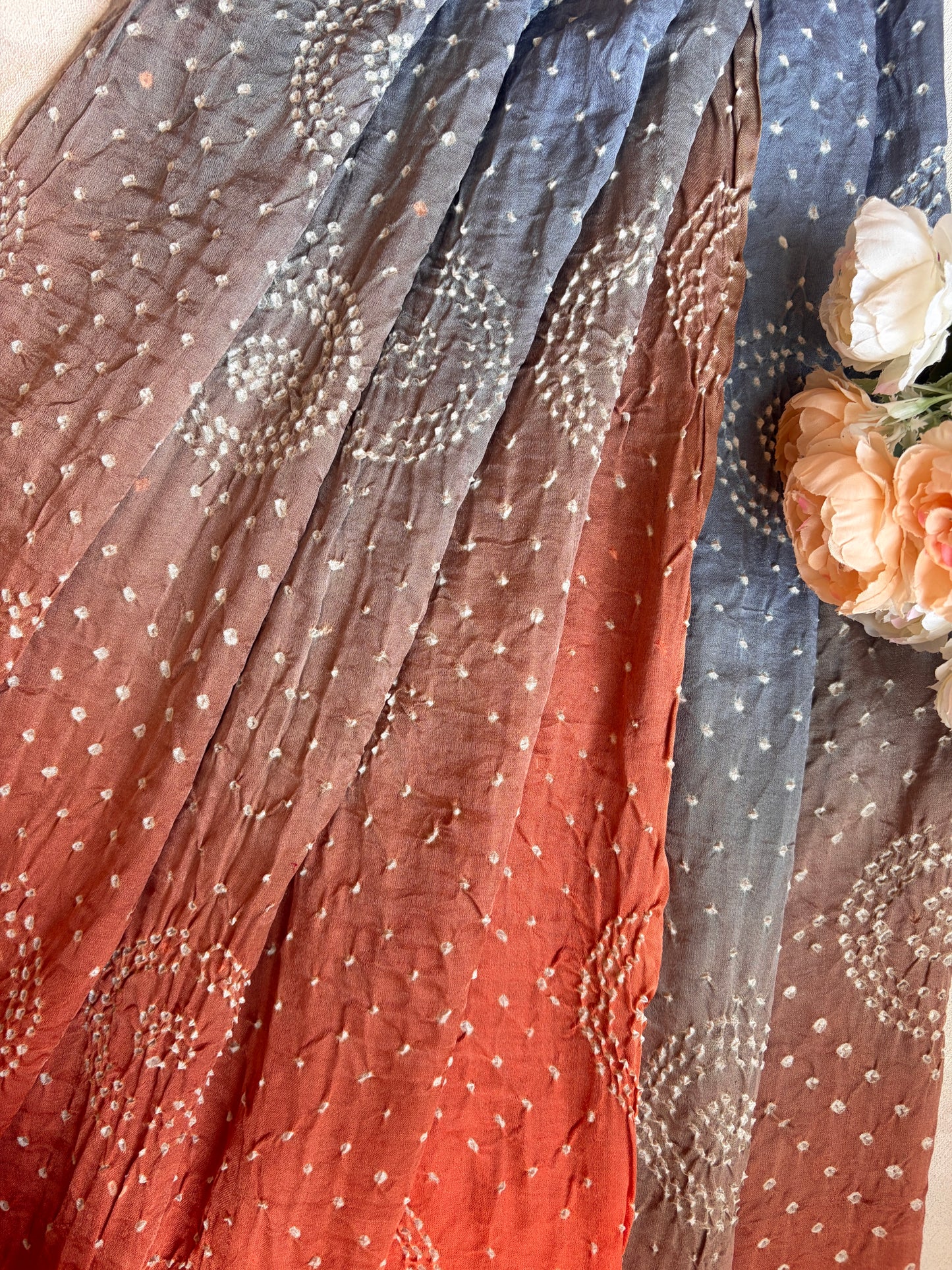 Gajji Rai Dana Ombre Grey Orange Bandhej Dupatta