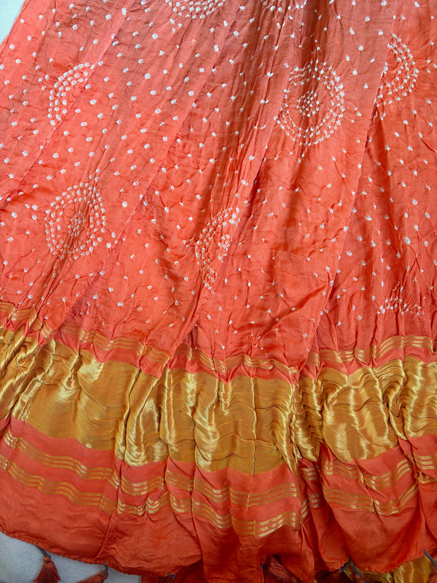 Gajji Rai Dana Ombre Grey Orange Bandhej Dupatta