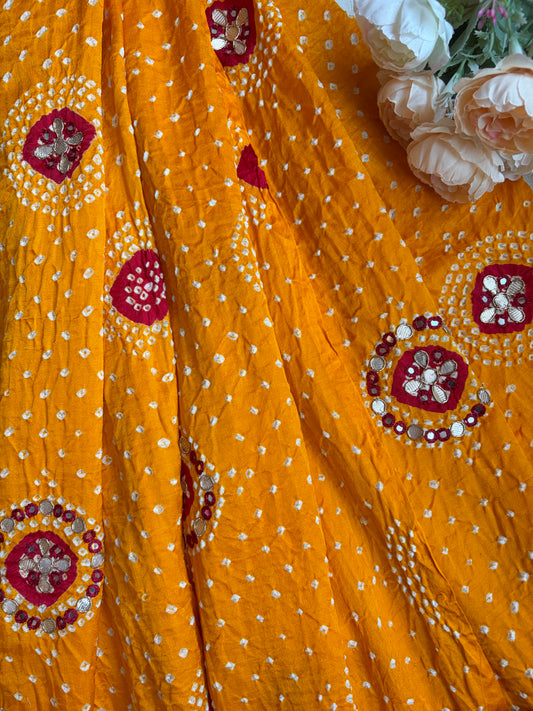 Gota Patti Gajji Shaded Yellow-Red Bandhej Dupatta