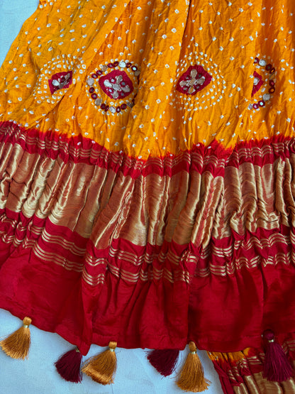 Gota Patti Gajji Shaded Yellow-Red Bandhej Dupatta