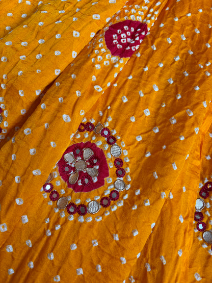 Gota Patti Gajji Shaded Yellow-Red Bandhej Dupatta