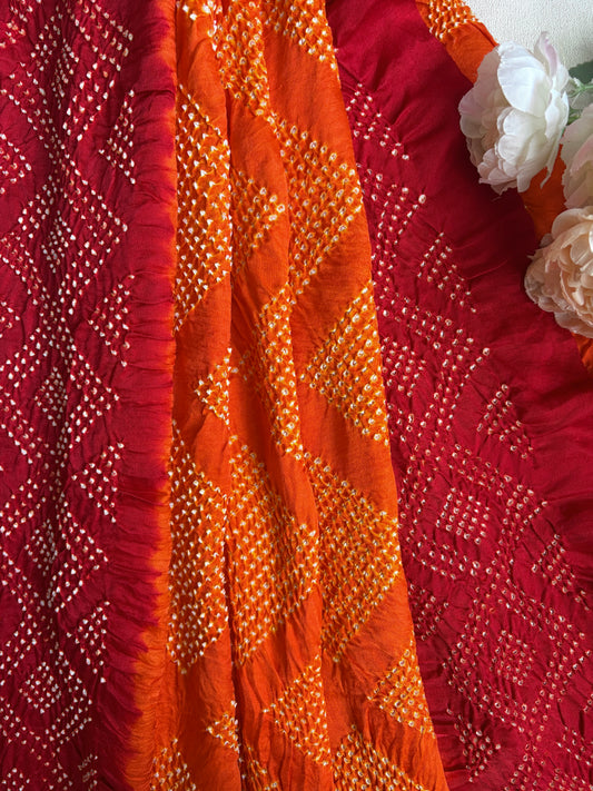 Gajji Shaded Orange Red Bandhej Dupatta