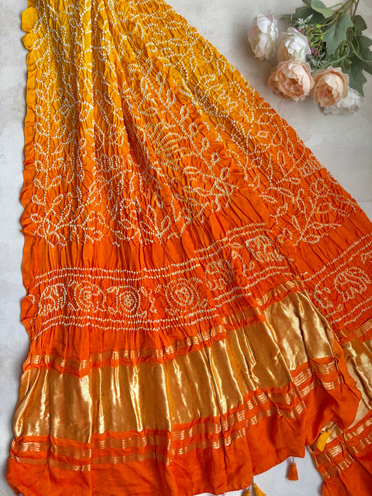 Gajji Ambadard Orange Shaded Bandhej Dupatta