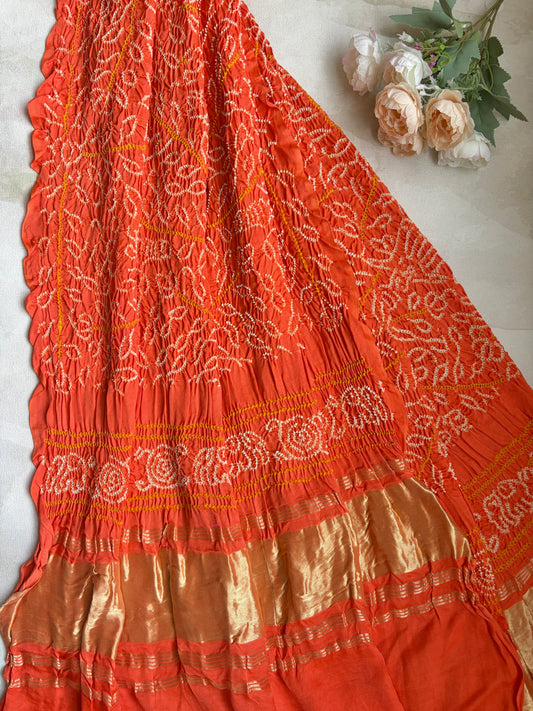 Gajji Ambadard Orange Bandhej Dupatta