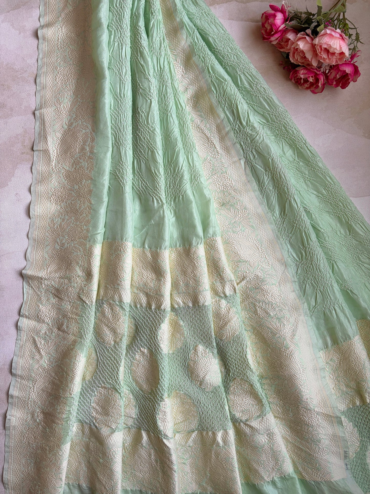 Katan Parsi Mint Green Bandhej Dupatta