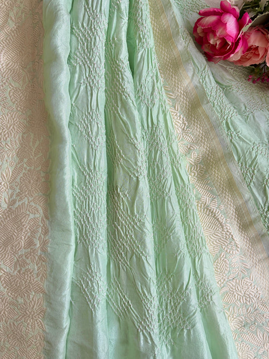 Katan Parsi Mint Green Bandhej Dupatta