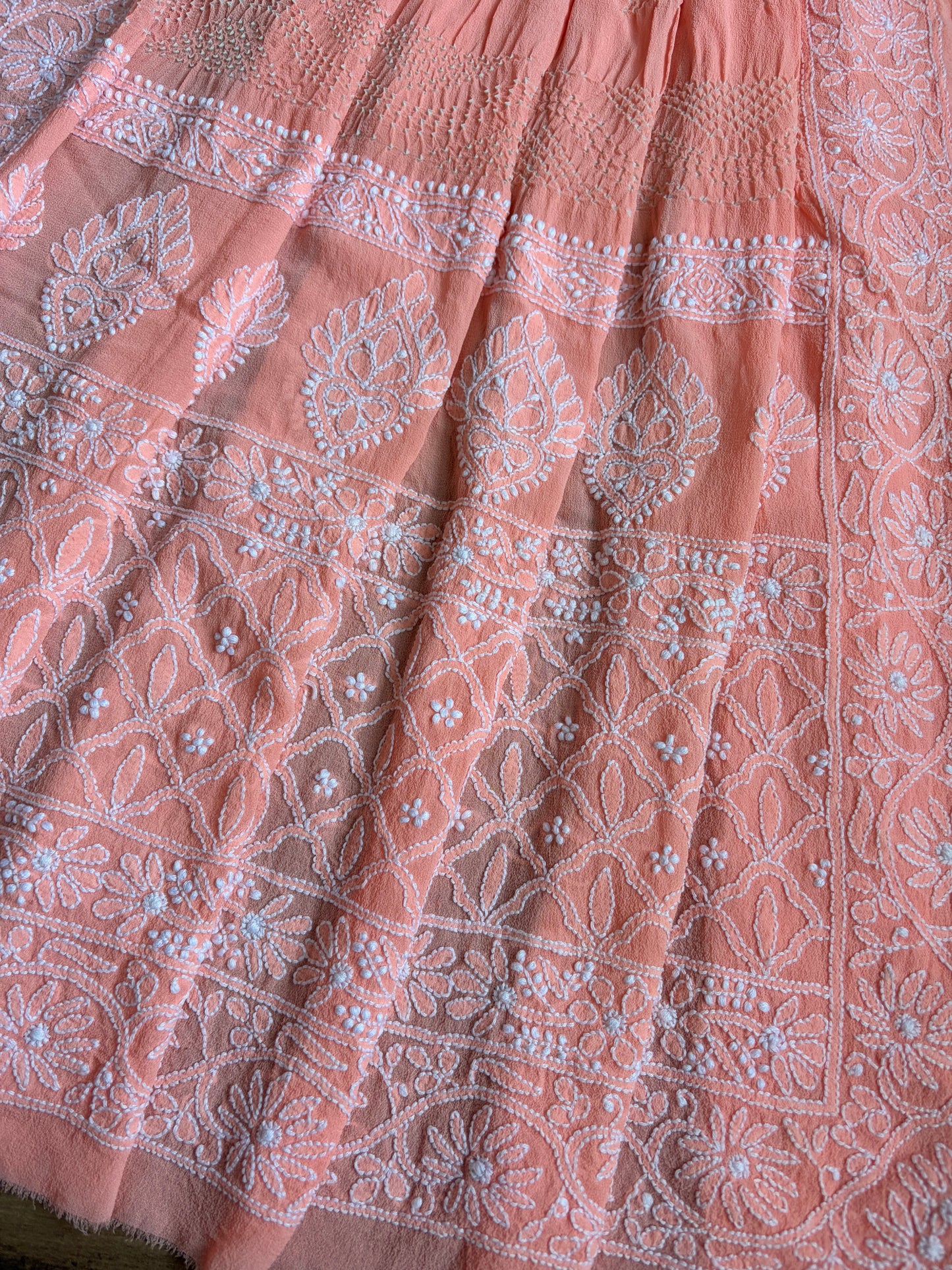 Georgette Lucknowi Baby Pink Bandhej Dupatta