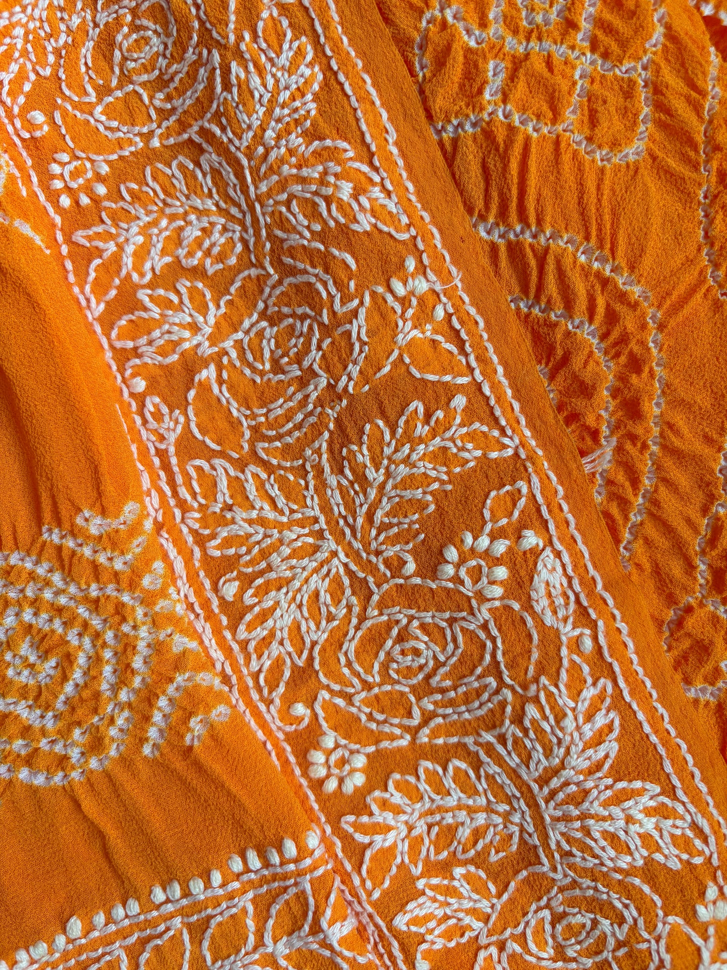 Georgette Lucknowi Orange Bandhej Dupatta