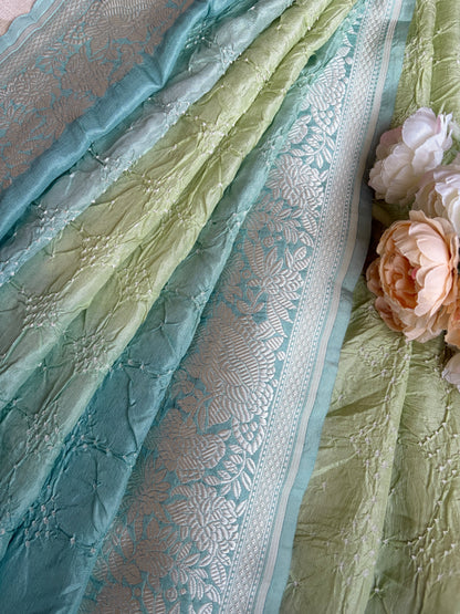 Katan Parsi Mint Green Sky Blue Bandhej Dupatta