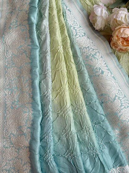 Katan Parsi Mint Green Sky Blue Bandhej Dupatta
