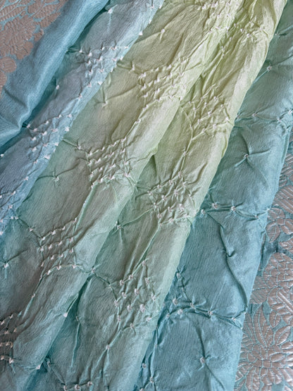Katan Parsi Mint Green Sky Blue Bandhej Dupatta
