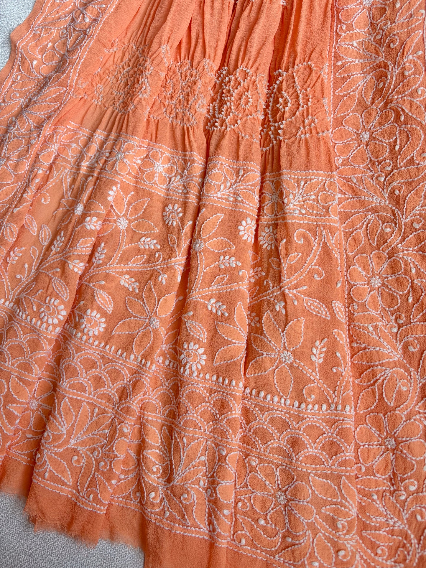 Georgette Peach Lucknowi Bandhej Dupatta