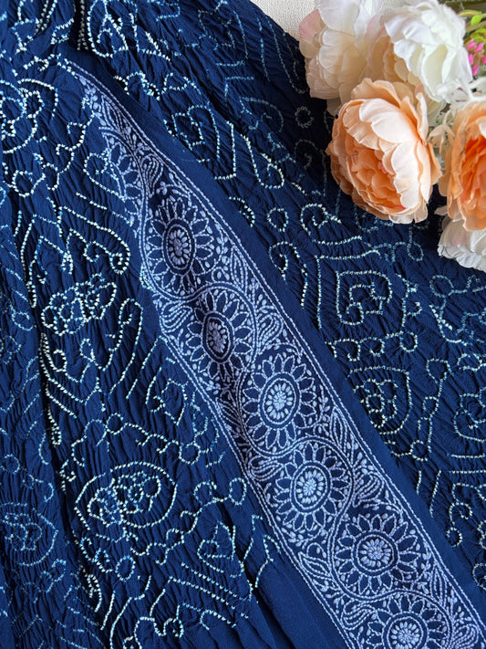Georgette Royal Blue Lucknowi Bandhej Dupatta