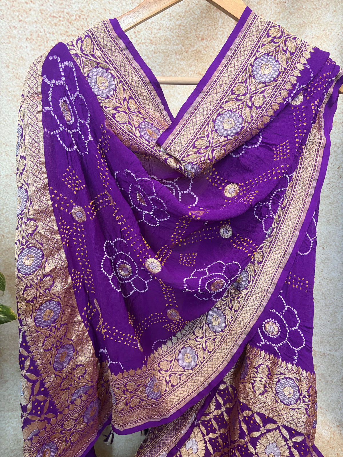 Georgette Sona Rupa Purple Bandhej Dupatta
