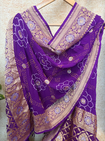 Georgette Sona Rupa Purple Bandhej Dupatta