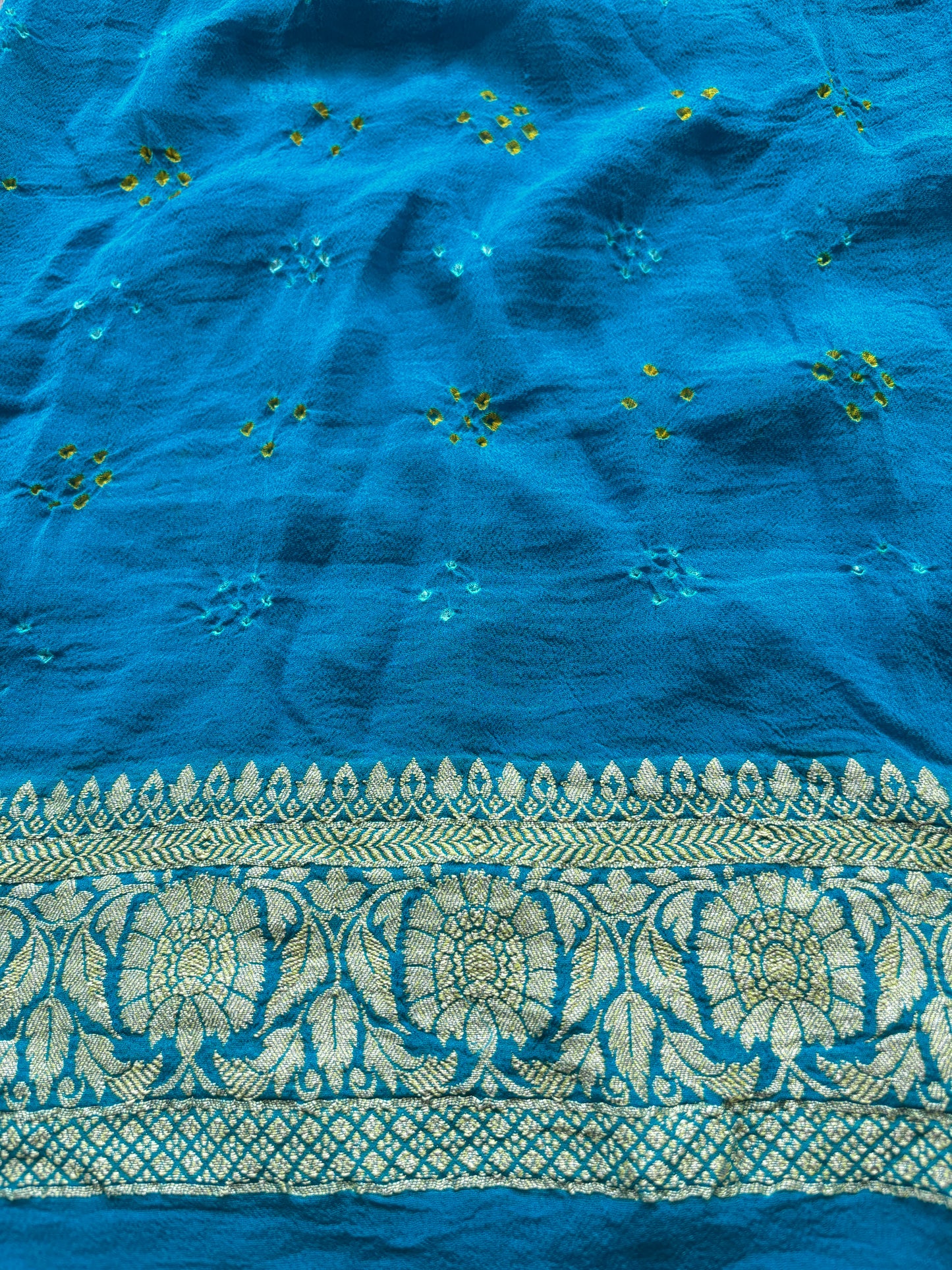 Blue Bandhej Dual Weave Saree