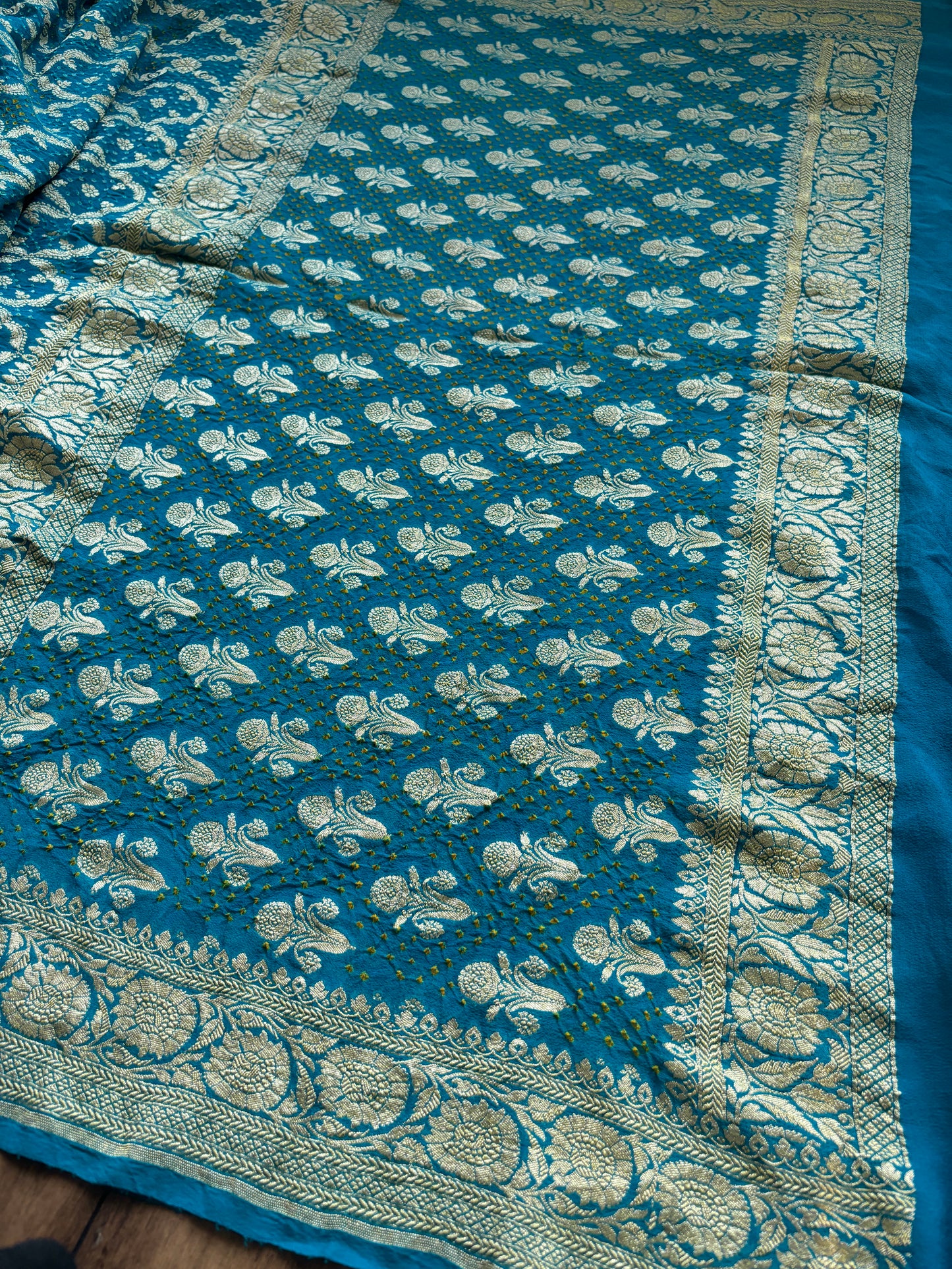 Blue Bandhej Dual Weave Saree