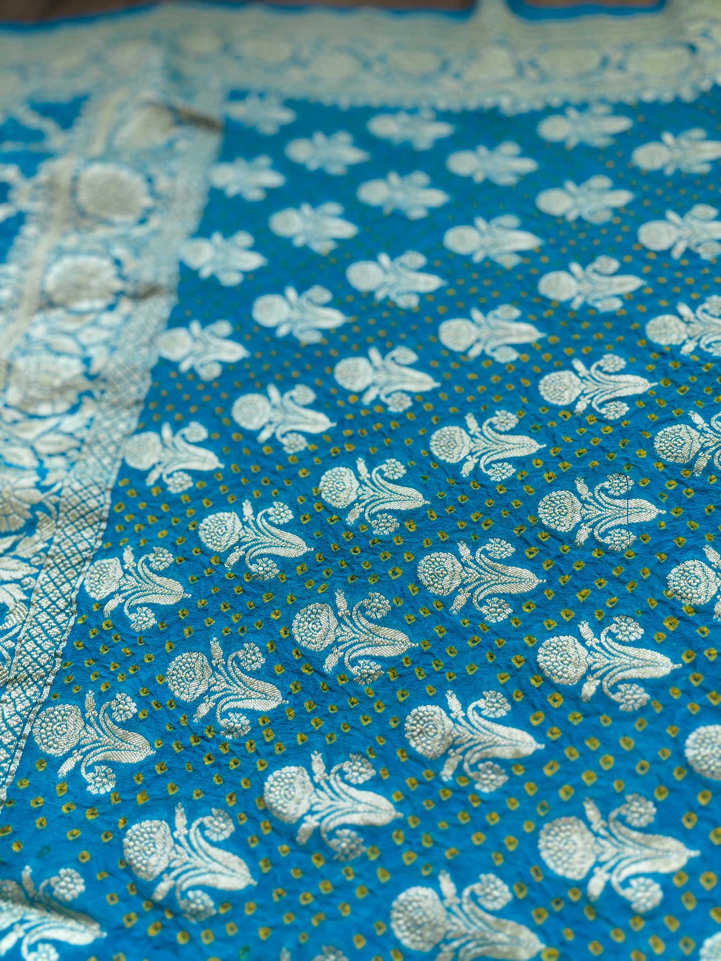 Blue Bandhej Dual Weave Saree