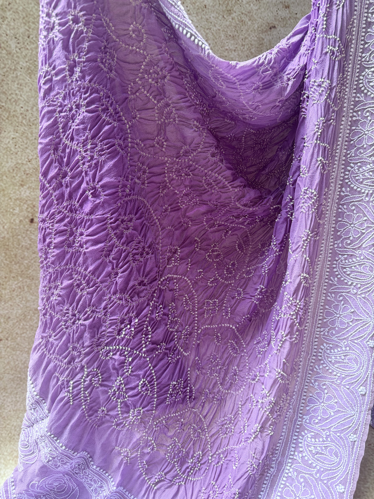 Georgette Lucknowi Ombre Purple Bandhej Dupatta