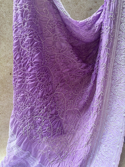 Georgette Lucknowi Ombre Purple Bandhej Dupatta