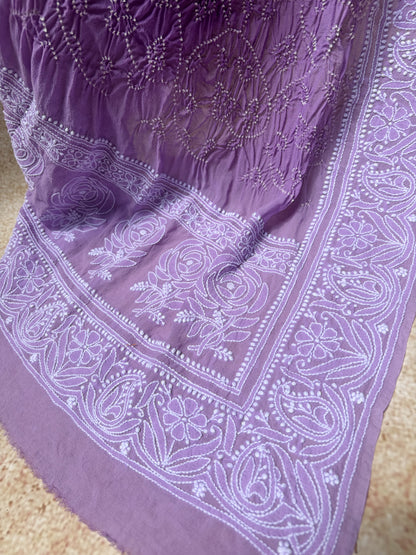 Georgette Lucknowi Ombre Purple Bandhej Dupatta