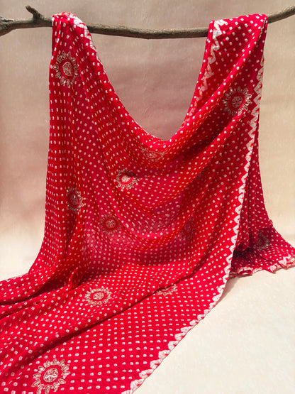 Laal Gulaab Gajji Bandhej Dupatta
