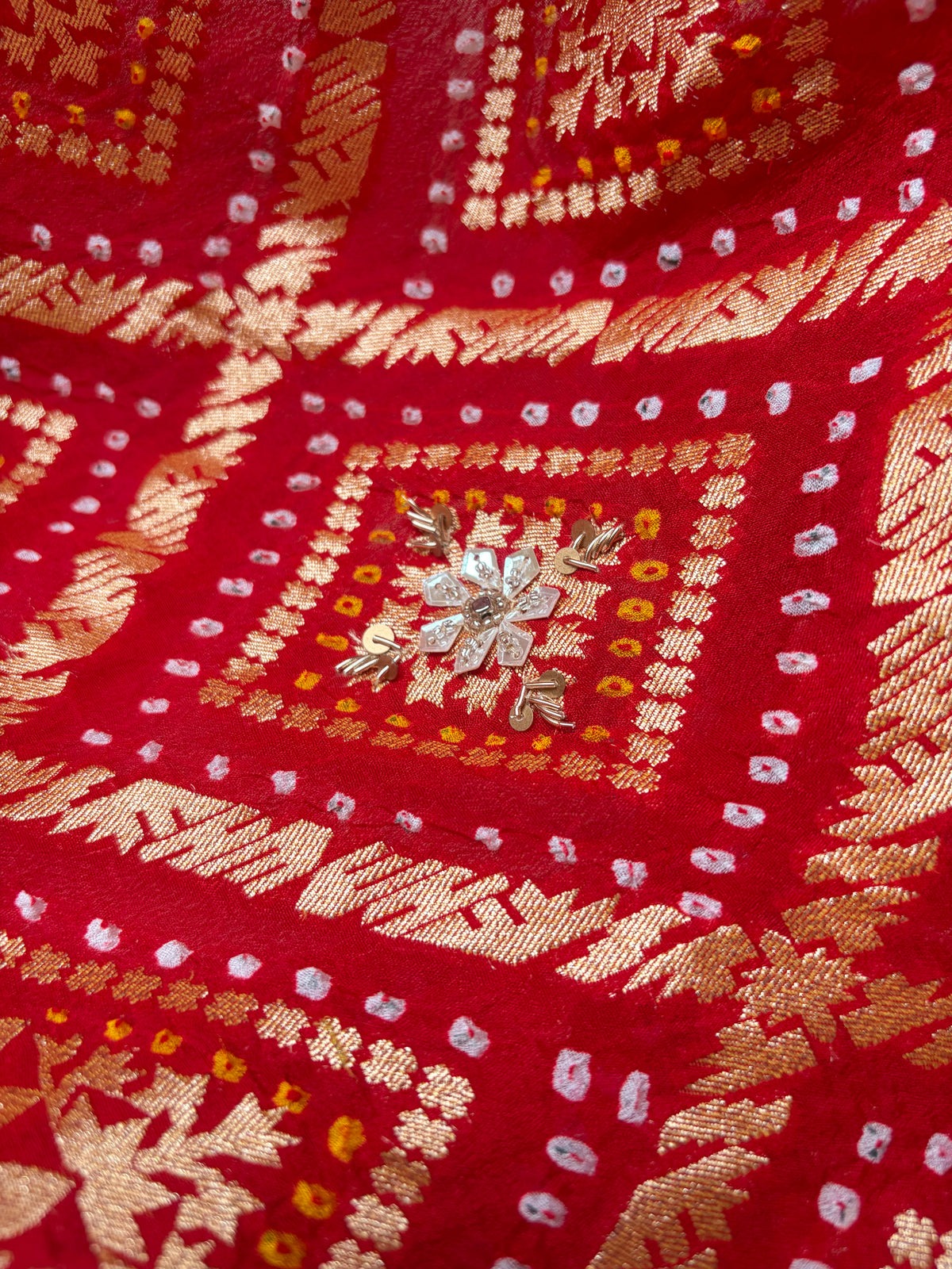 Georgette Rai Dana Red Embroidered Bandhej Dupatta