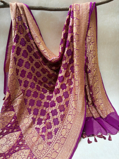 Georgette Jaal Weaving Bandhej Purple Dupatta