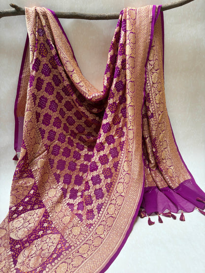 Georgette Jaal Weaving Bandhej Purple Dupatta