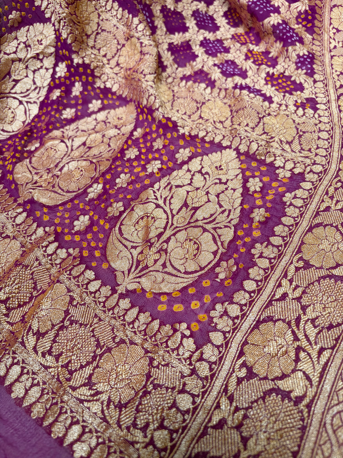 Georgette Jaal Weaving Bandhej Purple Dupatta