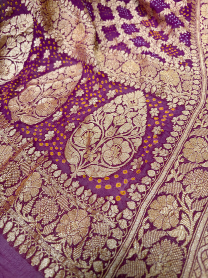 Georgette Jaal Weaving Bandhej Purple Dupatta