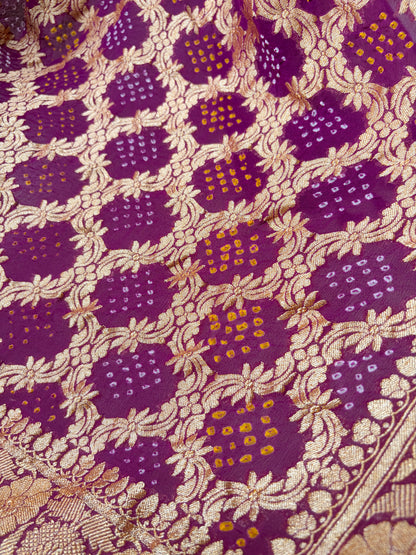 Georgette Jaal Weaving Bandhej Purple Dupatta